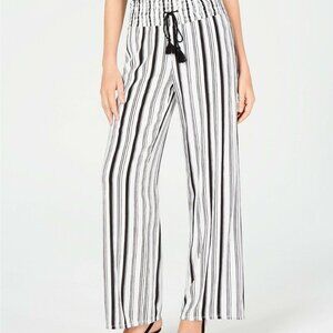 NWT INC International Concepts Luster Stripe Mid Elastic Crinkle Wide Leg Pants